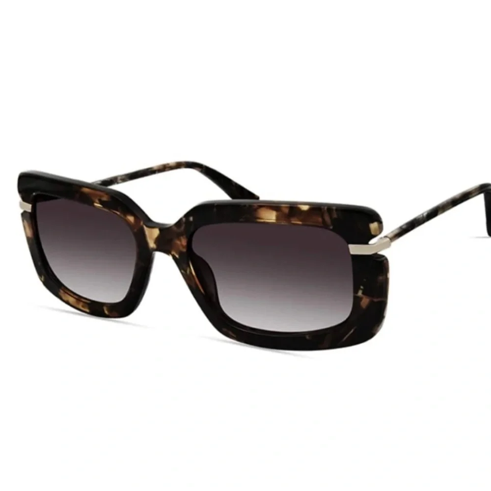Derek Lam Sunglasses Rectangle Brown Forest Comes with Box Eyeglass Case Pouch